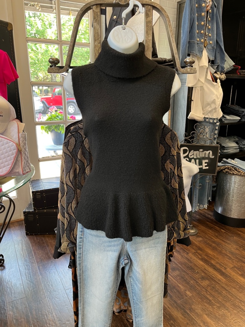 233867U Frank Lyman Design Black Sleeveless Turtleneck Peplum Sweater